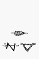 Boohoo Sara Diamante Zigzag And Feather Ring Pack