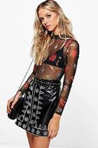 Boohoo Haven Embroidered Leather Look A Line Skirt