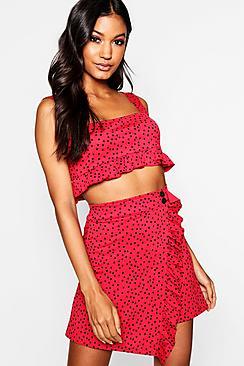 Boohoo Frill Detail Mini Spot Button Detail Skirt Co-ord
