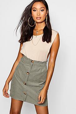 Boohoo Woven Linen Button Through Mini Skirt