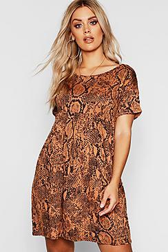 Boohoo Plus Snake Print Smock Dress