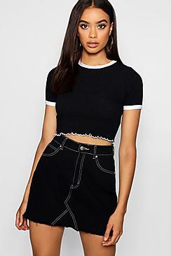 Boohoo Ringer Crop Rib Tee
