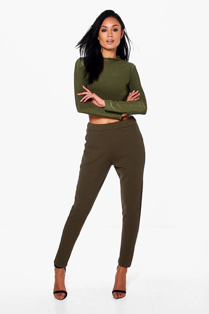 Boohoo Becky Roll Neck Top And Skinny Trouser Co-ord Khaki