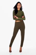 Boohoo Becky Roll Neck Top And Skinny Trouser Co-ord Khaki
