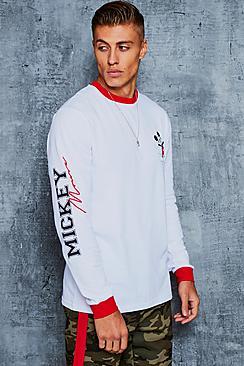 Boohoo Disney Varsity Mickey Print Long Sleeve T-shirt