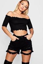 Boohoo Isla Lettuce Hem Rib Short Sleeve Bardot