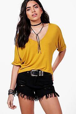 Boohoo Aria Oversized V Neck T Shirt
