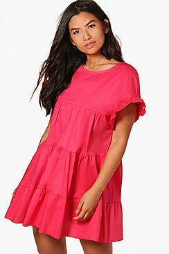 Boohoo Olivia Tiered Ruffle Smock Dress
