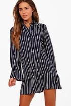 Boohoo Petite Cara Bell Sleeve Stripe Shirt Dress