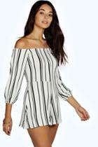 Boohoo Lissa Stripe Off The Shoulder Playsuit Multi