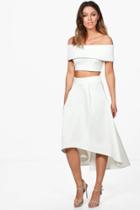 Boohoo Anna Off Shoulder Crop & Dip Hem Co-ord Set Ivory