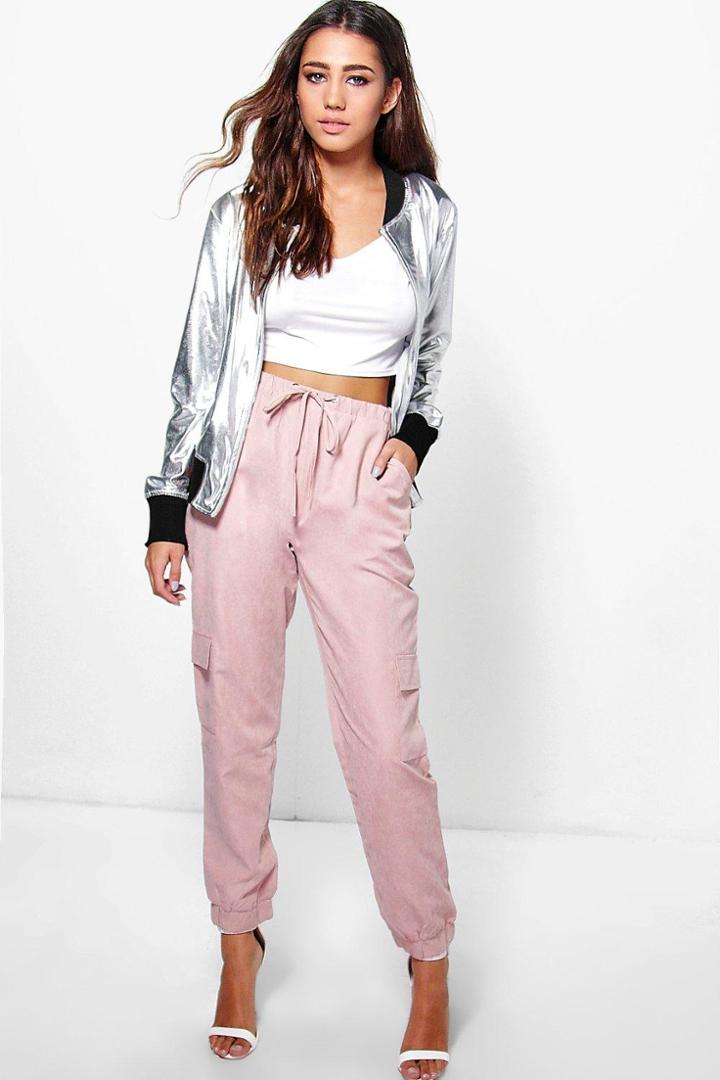 Boohoo Novea Soft Touch Woven Utility Trousers Blush