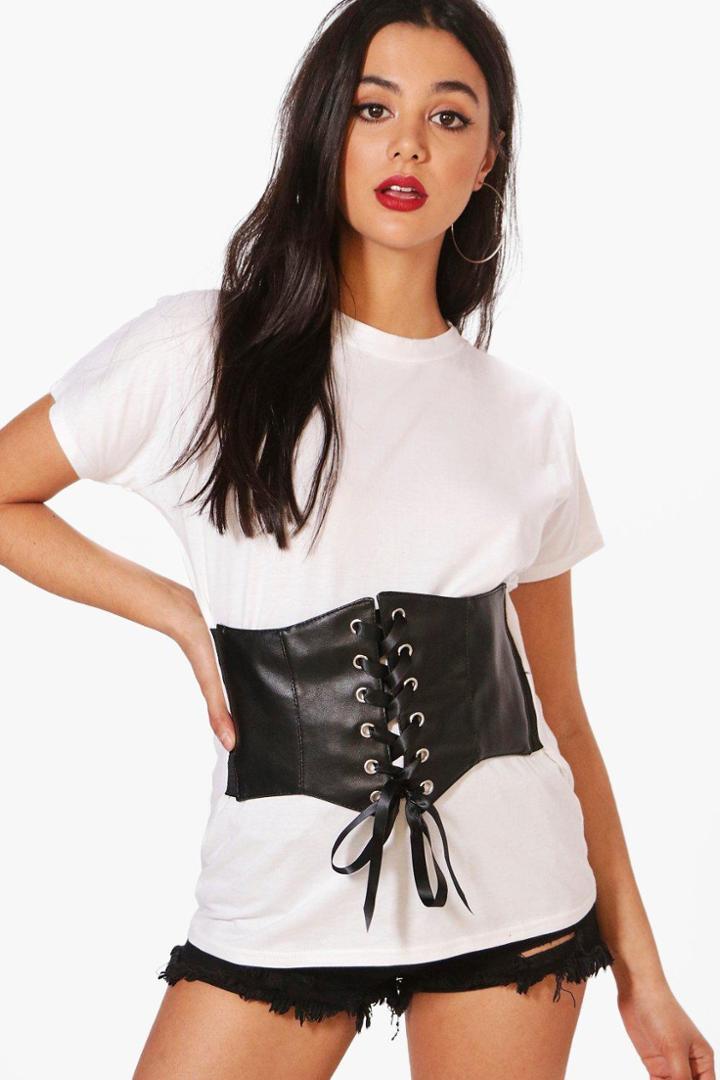 Boohoo Harriet Pu Corset Oversized T-shirt White