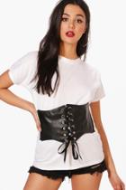 Boohoo Harriet Pu Corset Oversized T-shirt White