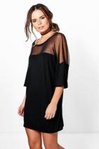 Boohoo Zahiah Mesh Insert T-shirt Dress Black