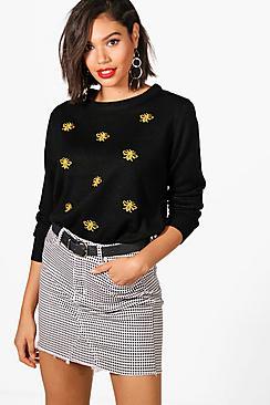 Boohoo Bethany Bee Embroidered Jumper