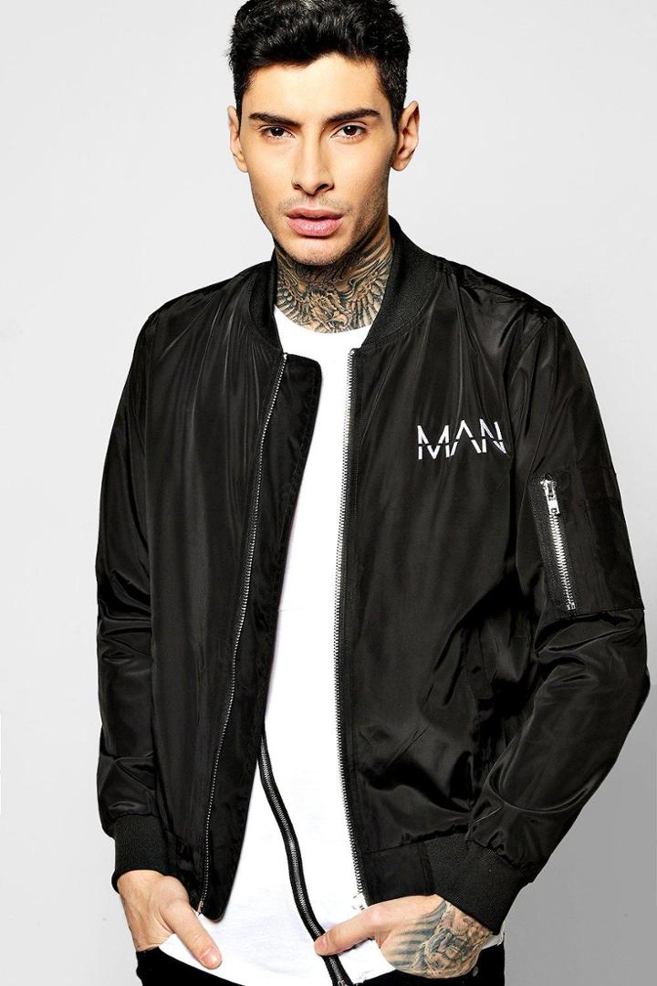 Boohoo Man Embroidered Ma1 Bomber Black