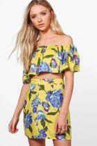 Boohoo Belle Woven Floral Off The Shoulder Skirt Co-ord Set Multi