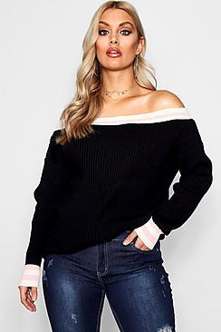 Boohoo Plus Kate Stripe Collar Long Sleeve Jumper