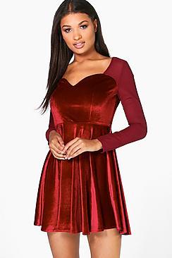 Boohoo Boutique Ann Sweetheart Neck Chiffon Skater Dress