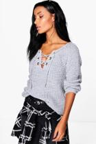 Boohoo Erin Lace Up Jumper Silver
