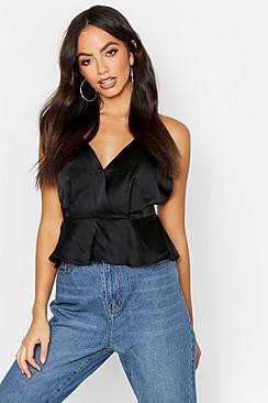 Boohoo Satin Peplum Wrap Cami
