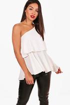 Boohoo One Shoulder Frill Woven Top