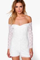 Boohoo Jenny Off The Shoulder Lace Playsuit Ivory