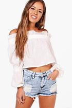 Boohoo Petite Louisa High Rise Distressed Denim Short