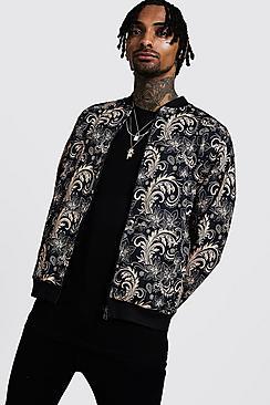 Boohoo Baroque Print Detail Bomber Jacket