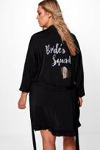 Boohoo Plus Tara Bride Squad Ruffle Hem Bridal Robe Black