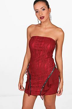 Boohoo Tina Bandeau Lace And Stud Bodycon Dress