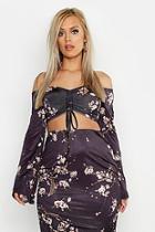 Boohoo Plus Slinky Cherry Blossom Off Shoulder Ruched Top