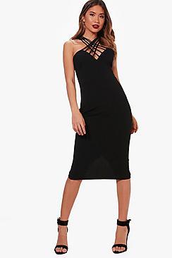 Boohoo Natasha Multi Strap Neck Midi Dress