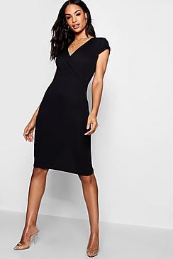 Boohoo Naomi Wrap Neckline Short Sleeve Midi Dress