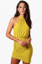 Boohoo Chris Slinky High Neck Bodycon Dress Chartreuse