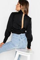 Boohoo Satin Ruched Open Back Blouse