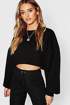 Boohoo Balloon Sleeve Crop Sweat