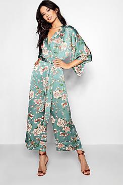 Boohoo Bethanie Floral Batwing Jumpsuit