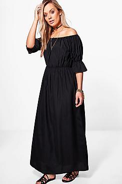 Boohoo Plus Off The Shoulder Woven Maxi Dress