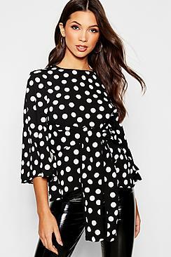 Boohoo Spot Print Tie Waist Top