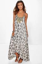 Boohoo Petite Mia Snake Print Beaded Hanky Hem Dress Multi