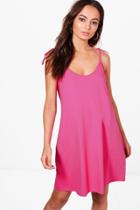 Boohoo Becky Tie Strappy Swing Dress Pink