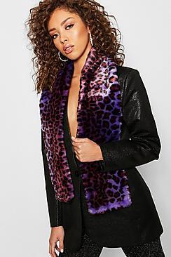 Boohoo Coloured Leopard Faux Fur Scarf
