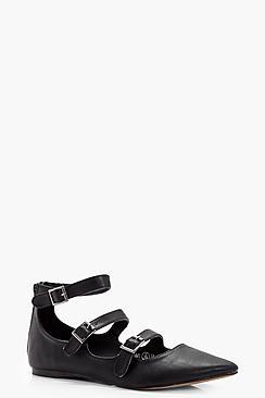Boohoo Beatrice Multi Buckle Pointed Flat