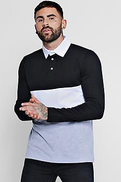 Boohoo Long Sleeve Colour Block Rugby Polo