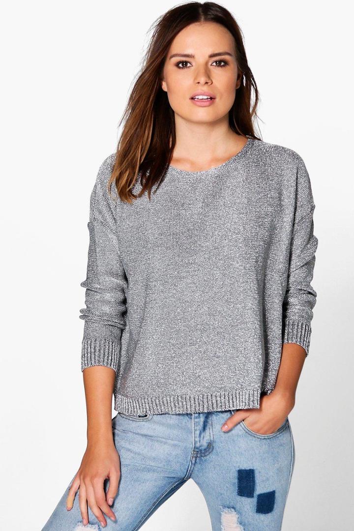 Boohoo Phoebe Metallic Jumper Silver