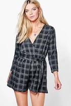 Boohoo Leah Checked Wrap Front Playsuit