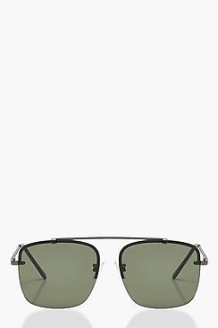Boohoo Amy Half Frame Square Aviator Sunglasses