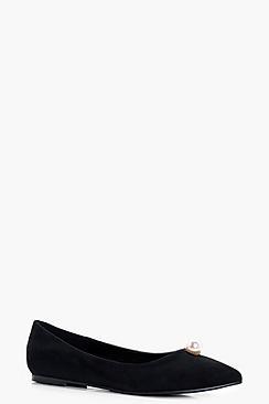 Boohoo Maya Pearl Trim Pointed Ballet